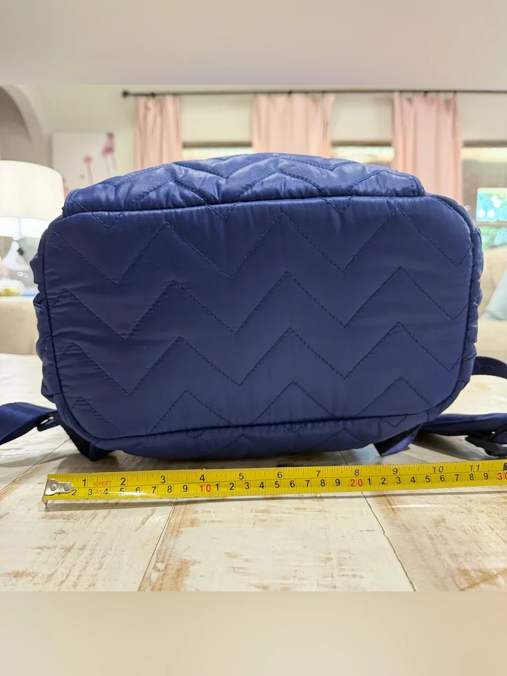 Vera Bradley Backpack Puffy Drawsteing Quilted Chevron Navy Blue Backpack